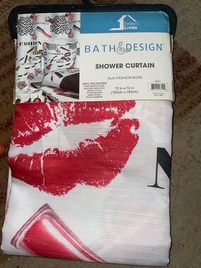 Bath & Design "Fashion Boss" Red Lip Shower Curtain